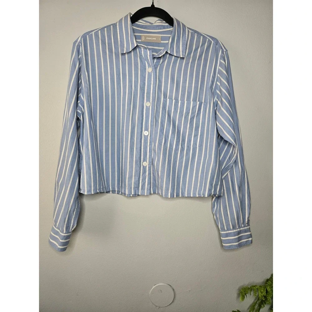 Everlane The Way Short Shirt Silky Cotton Striped Minimalist Preppy Size Small - Picture 4 of 10